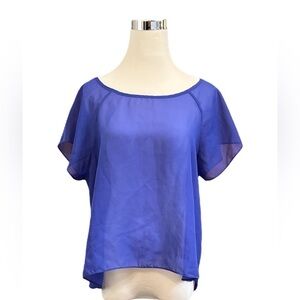 Soprano Women's T-Shirt Top Blouse Blue Sheer Chiffon Size Medium